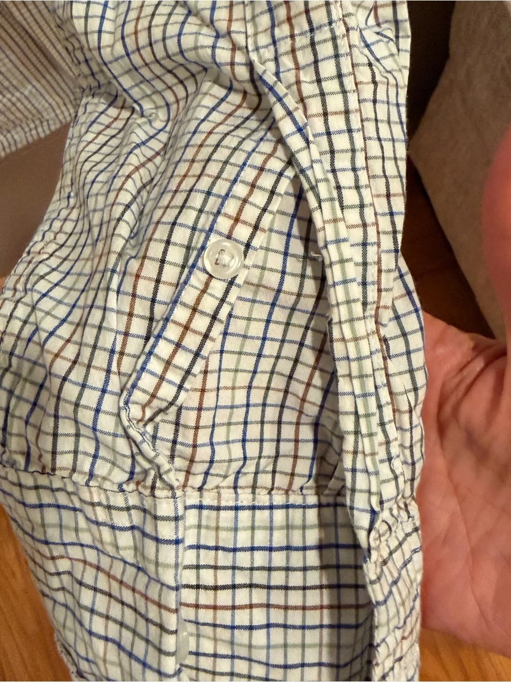 J Crew Men’s Button Down Slim Flex White Blue Green Brown Check Shirt #497
